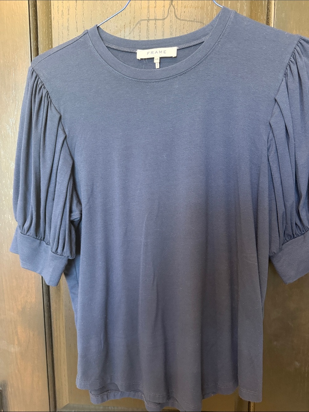 Frame Navy Puff Sleeve T-Shirt. Size large.